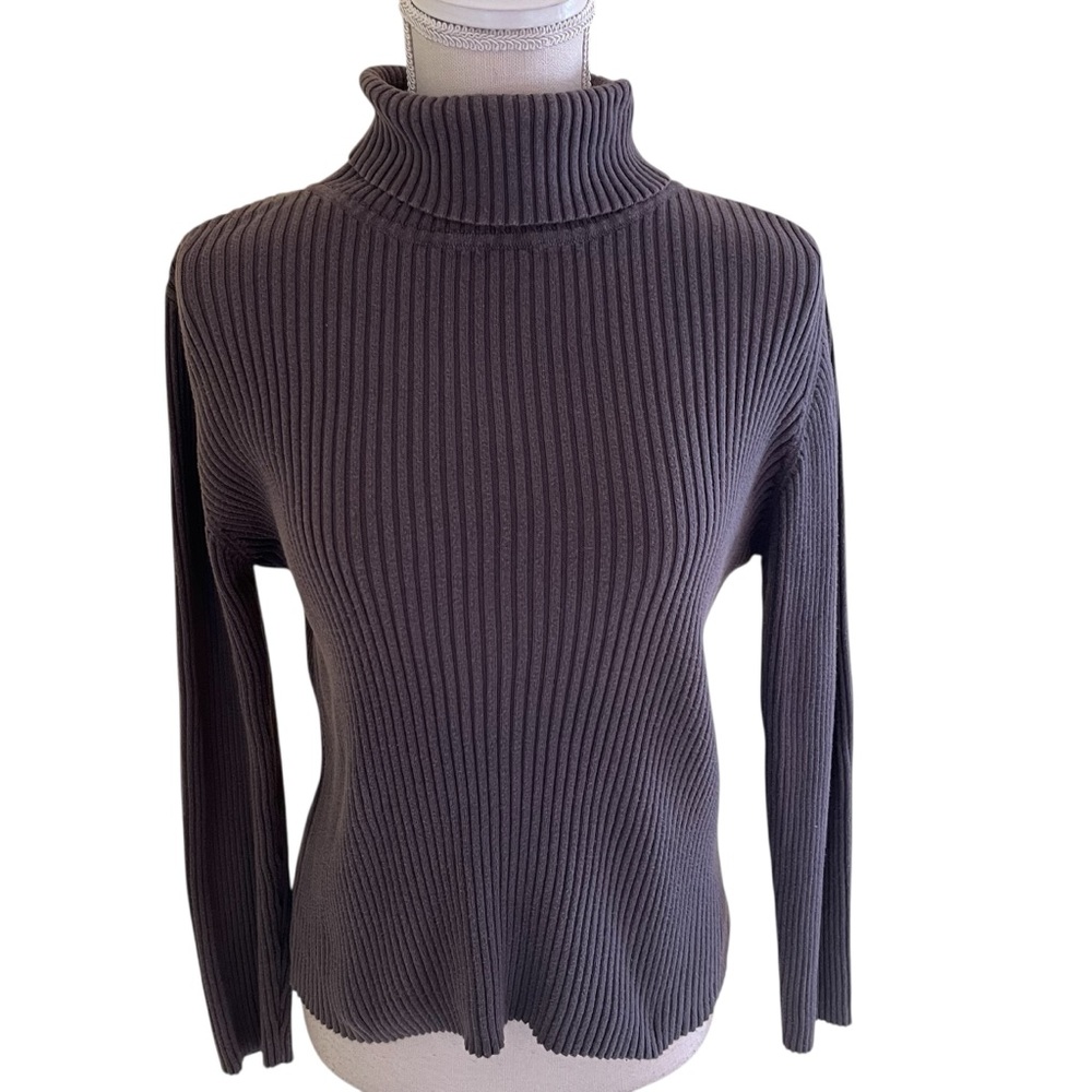 J. Jill Grey Wide Ribbed Cotton Knit Turtleneck Sweater MP